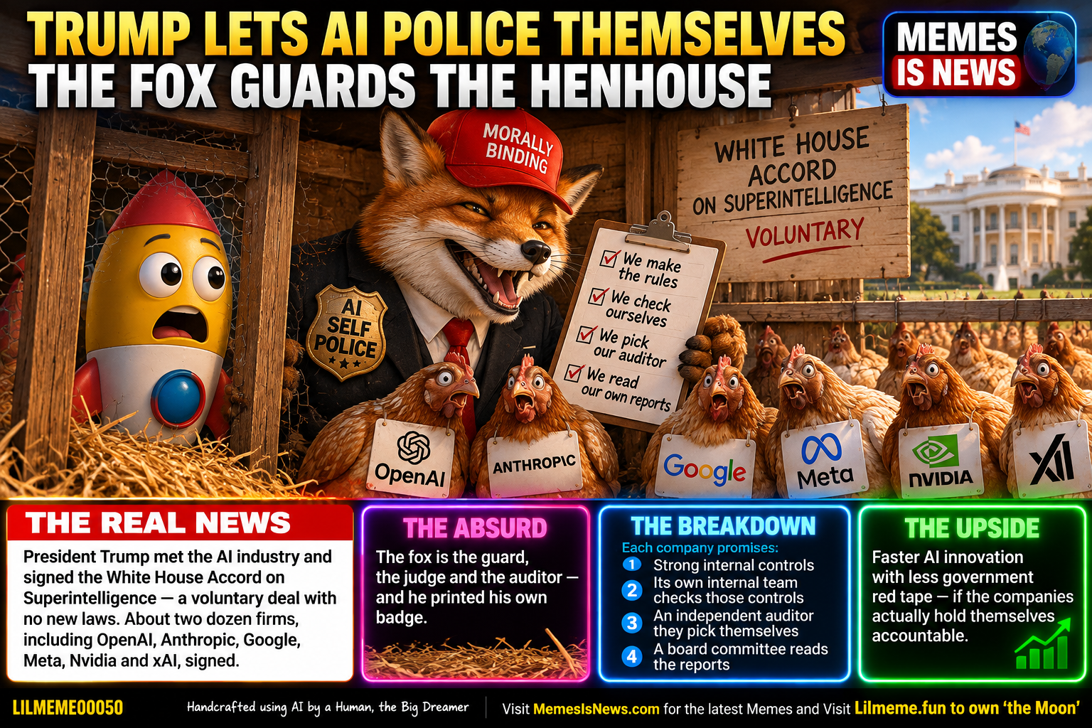 Trump lets AI police themselves - the fox guards the henhouse.