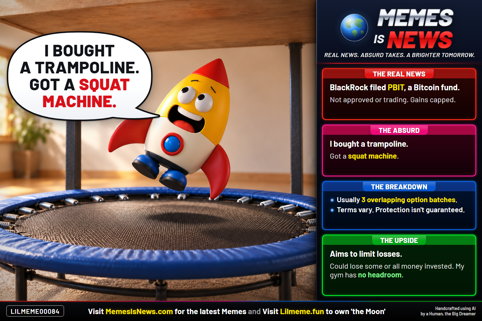 I bought a trampoline. Got a squat machine. BlackRock filed for a Bitcoin fund with capped gains.