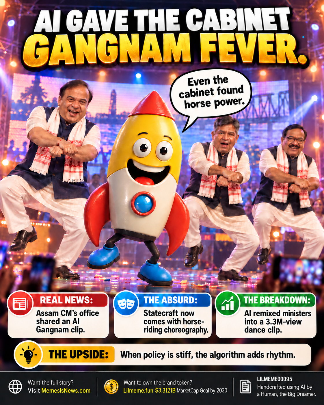 Memes Is News card LILMEME00095: AI GAVE THE CABINET GANGNAM FEVER. Lil'meme says: Even the cabinet found horse power.