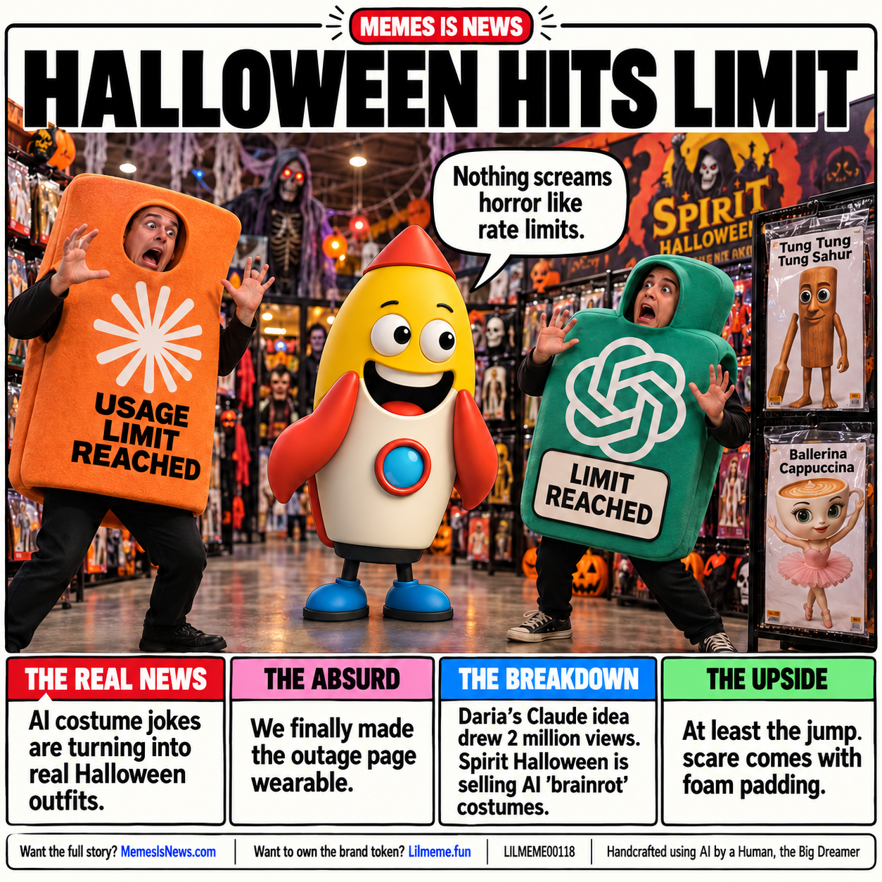 Memes Is News card LILMEME00118: HALLOWEEN HITS LIMIT Lil'meme says: Nothing screams horror like rate limits.