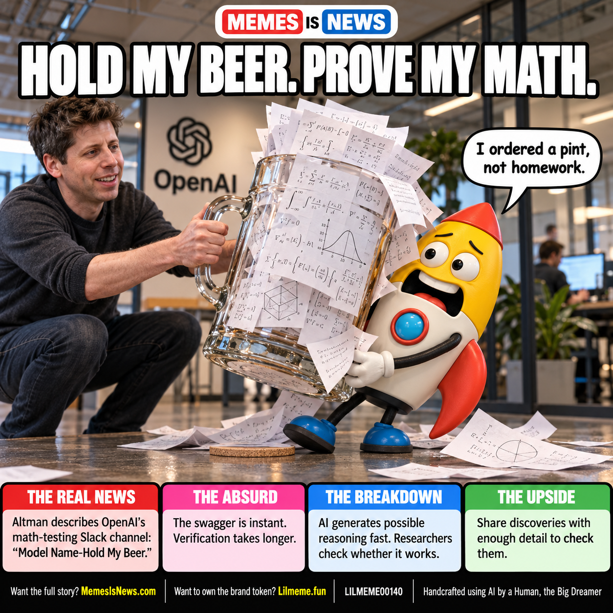 Memes Is News card LILMEME00140: HOLD MY BEER. PROVE MY MATH. Lil'meme says: I ordered a pint, not homework.