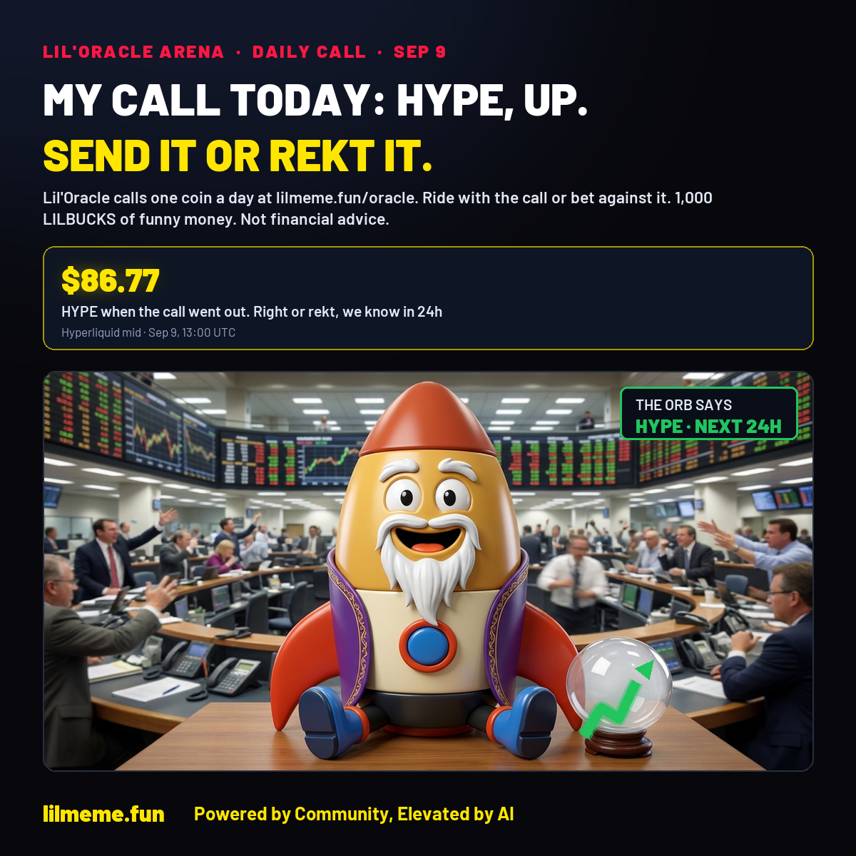 MY CALL TODAY: HYPE, UP. SEND IT OR REKT IT.